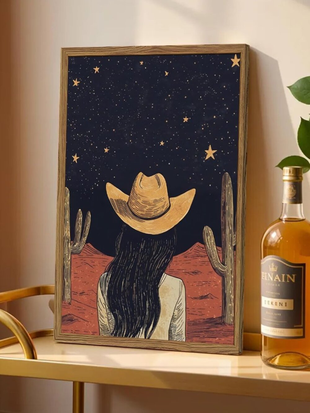 Framed Boho Western Cowboy and Cowgirl Wall Art Set of 2, Vintage Southwestern D - Picture 5 of 9